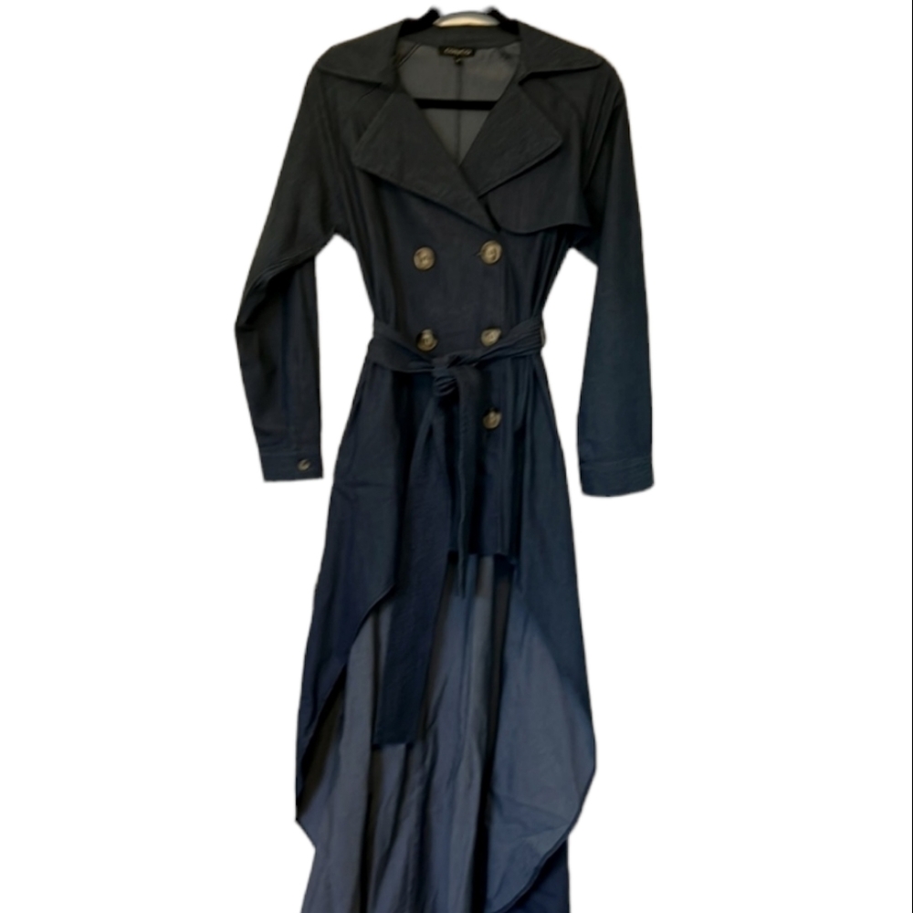 ✨️High Low Blue Denim Belted Trench Coat Jacket ✨️